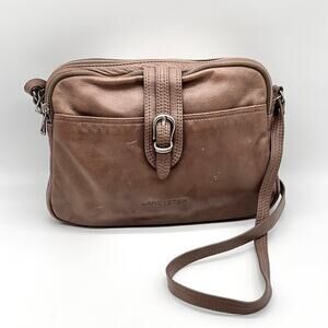 Vintage LANCASTER Crossbody Bag Brown Leather Adjustable Strap Buckle Pocket